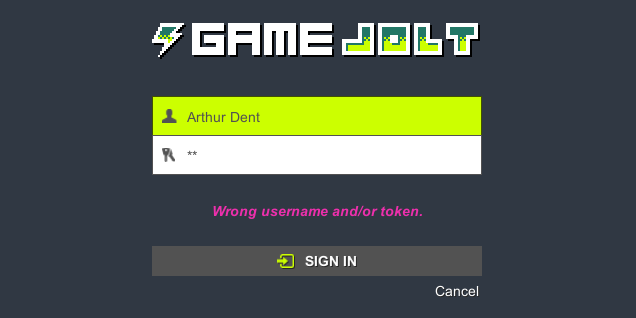 Game Jolt API Login Screen